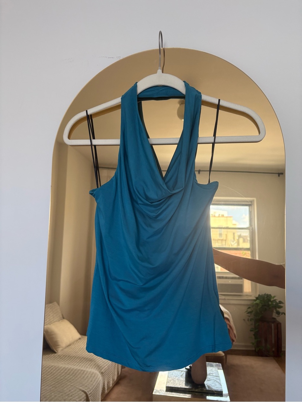 Blue Cowl Neck Halter Top